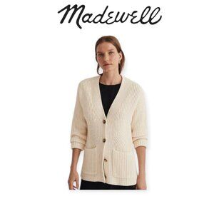 Madewell Textural-Stitch V-Neck Cardigan Sweater in Antique Cream size S